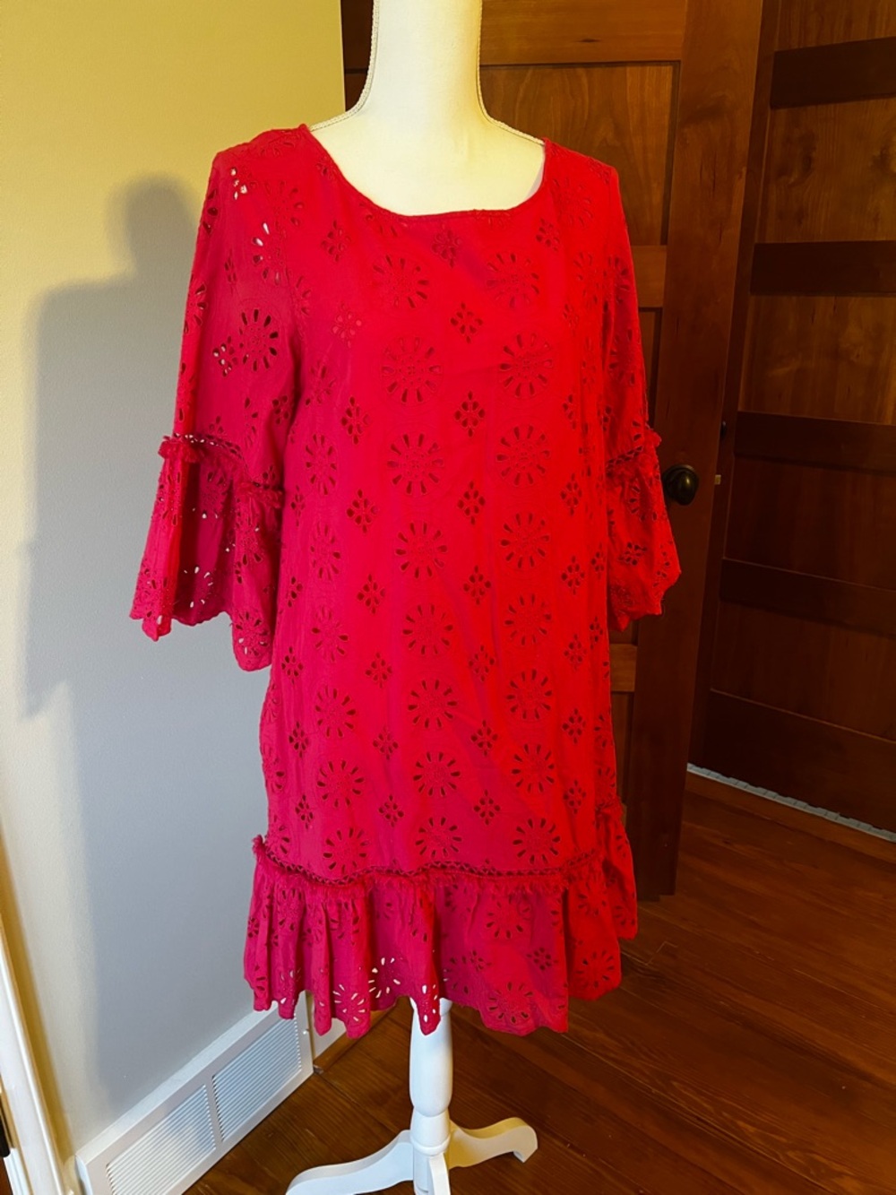 Women's Red Eyelet Ruffle Dress